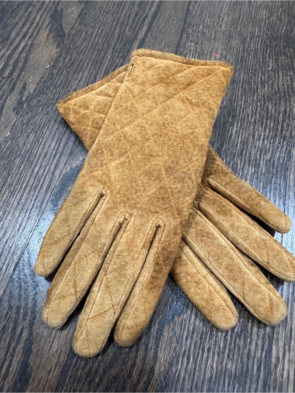 Ralph Lauren Vintage Quilted Leather Cognac Brown Gloves (M)